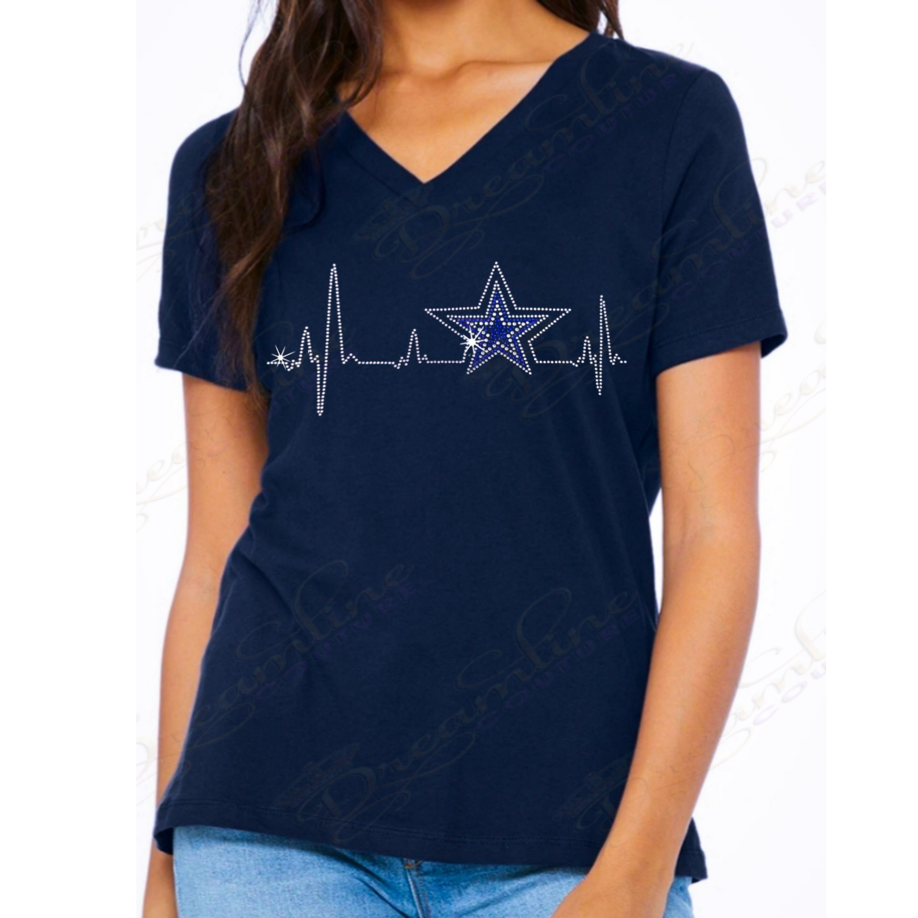 Rhinestone Dallas Cowboys Graphic Star EKG Bling T Shirt Tees