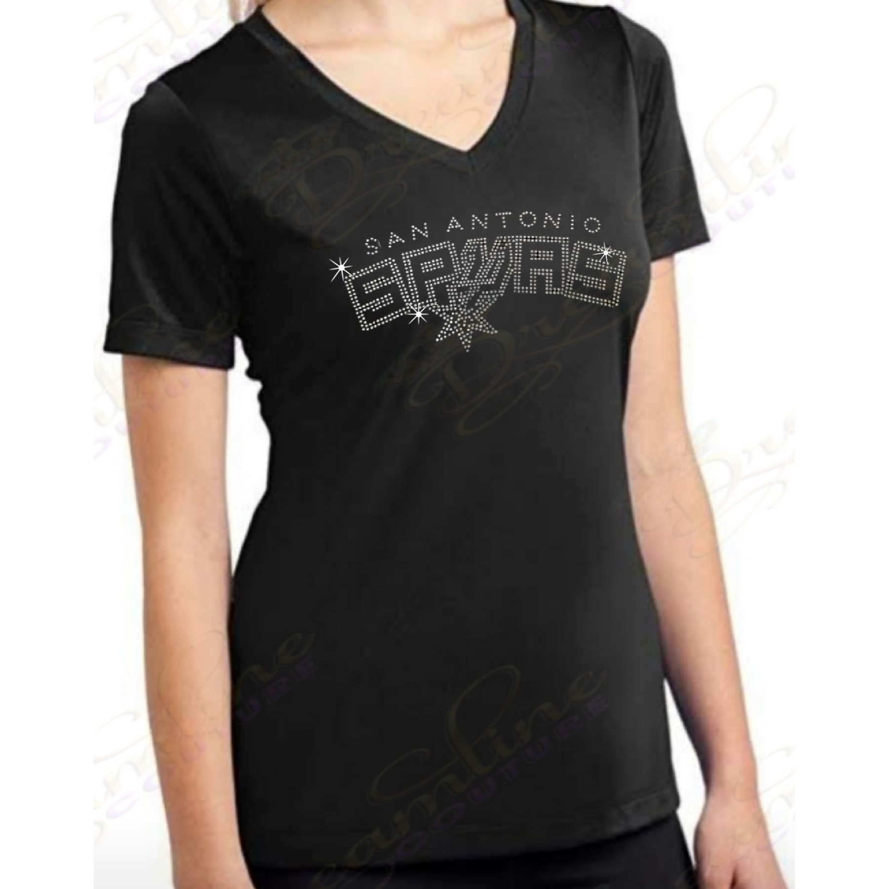 San Antonio Spurs Clear Rhinestones Bling T Shirt Tees